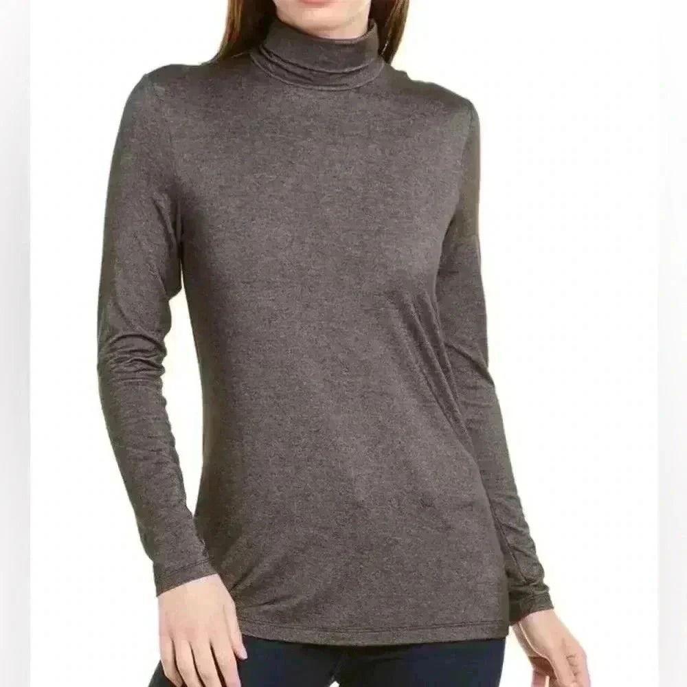 J. Mclaughlin Turtleneck Top Minimalist Classic Staple Silver Black Size Large L